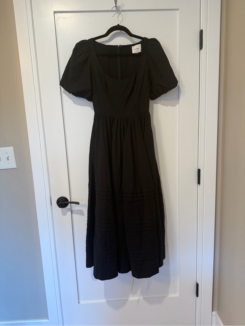 Reformation Black Puff-Sleeve Midi Dress